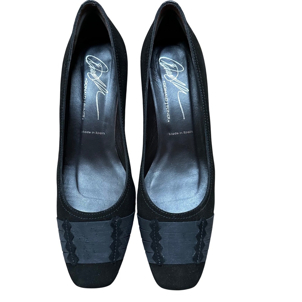 Donald J Pliner Sanchi Black Suede Kitten‎ Heel Square Toe Pumps Size 7.5 M - Picture 3 of 9